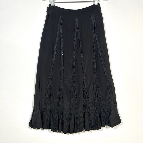 Vintage 90’s Chico’s 100% Silk Black Maxi Skirt Boho Chic Whimsigoth 12/14 L - Picture 2 of 7
